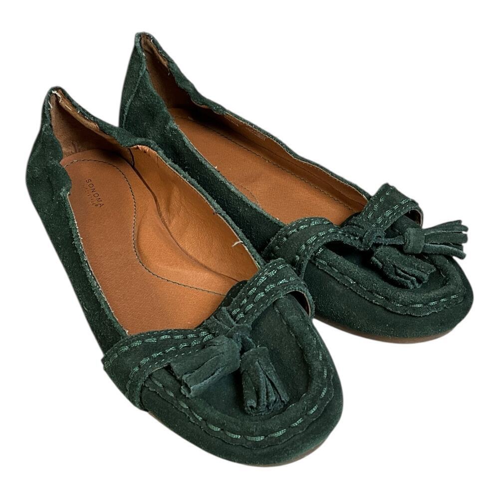 SONOMA Life& Style Violet Green Suede Tassel Women's Size 8 Loafers Comfort